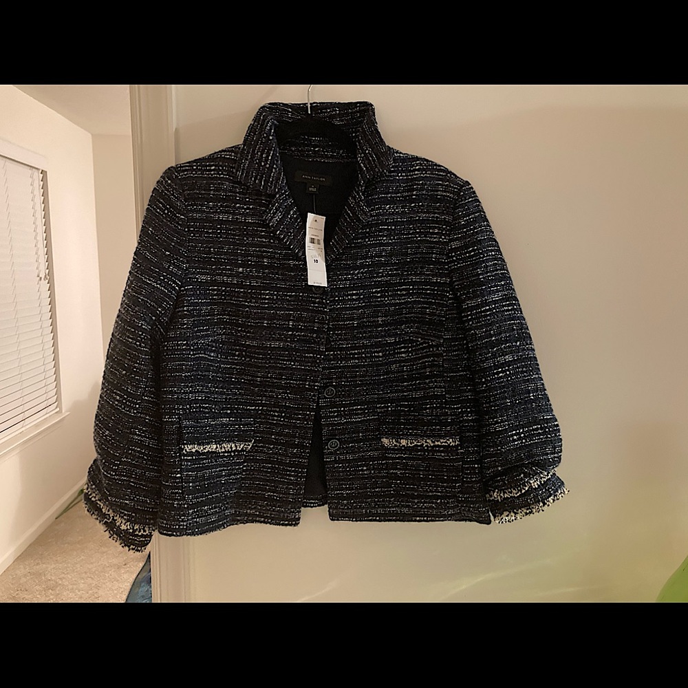 Ann Taylor Navy Blue Tweed Blazer